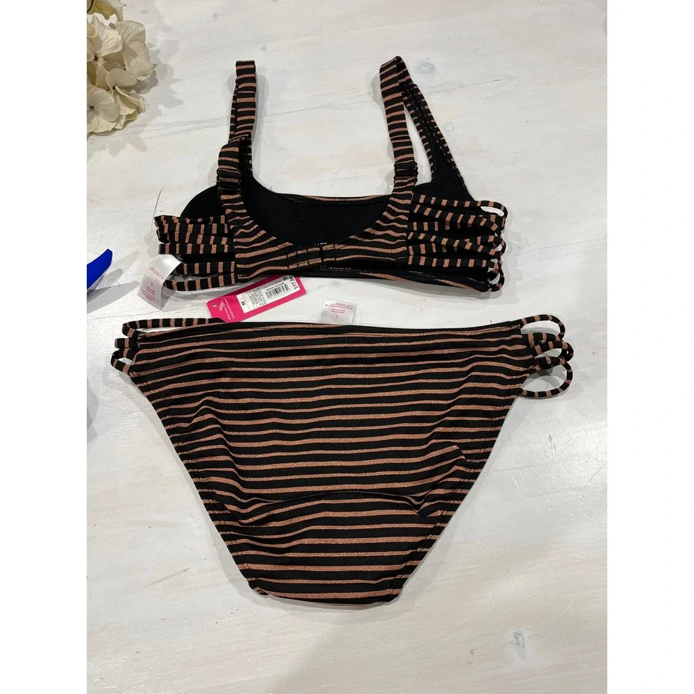NEW Xhilaration Striped Bikini Set 2 Piece Swimsuit Beach Top‎ M Bottom L - Picture 3 of 6